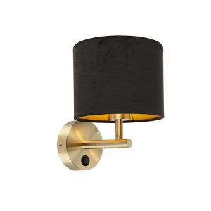 Klasická nástenná lampa zlatá s čiernym velúrovým tienidlom – Combi