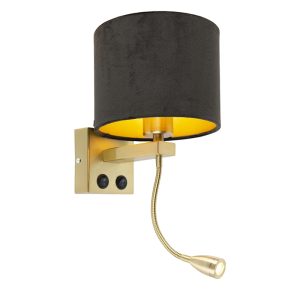 Moderné nástenné svietidlo zlatá / mosadz s čiernym zamatovým odtieňom – Brescia