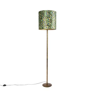 Vintage stojaca lampa zlatá s pávím odtieňom 40 cm – Simplo