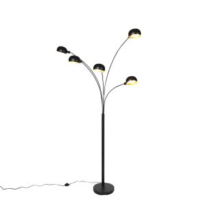 Dizajnová stojaca lampa čierna 5-svetlá – šesťdesiate roky