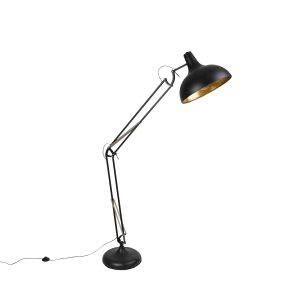 Priemyselná stojaca lampa čierna so zlatom nastaviteľná – Hobby