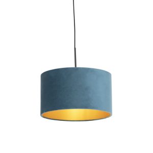 Závesná lampa s velúrovým odtieňom modrá so zlatou 35 cm – Combi