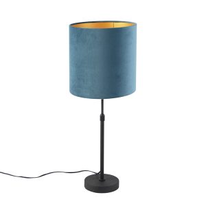 Stolová lampa čierna s velúrovým odtieňom modrá so zlatom 25 cm – Parte