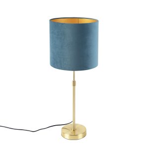 Stolová lampa zlatá / mosadz s velúrovým odtieňom modrá 25 cm – Parte