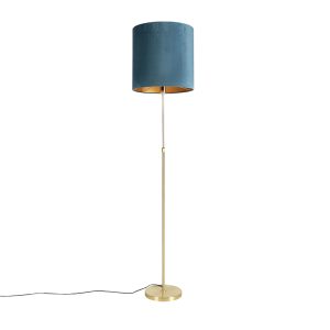 Podlahová lampa zlatá / mosadz s velúrovým odtieňom modrej 40/40 cm – Parte