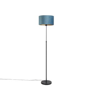 Stojacia lampa čierna s velúrovým odtieňom modrej so zlatou 35 cm – Parte