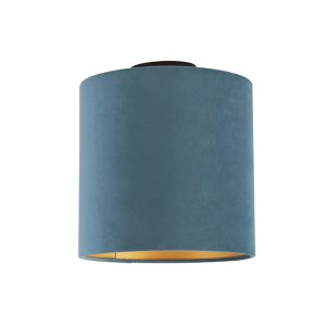 Stropné svietidlo s velúrovým odtieňom modré so zlatým 25 cm – čierne Combi