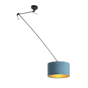 Závesná lampa s velúrovým odtieňom modrá so zlatým 35 cm – Blitz I čierna