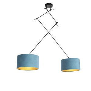 Závesná lampa so zamatovými odtieňmi modrá so zlatou 35 cm – Blitz II čierna